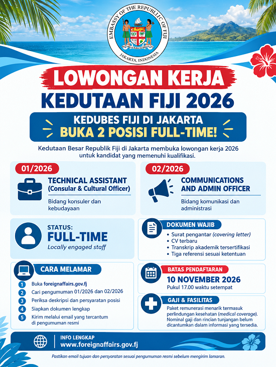Fiji Embassy 2026 Job Vacancy Poster